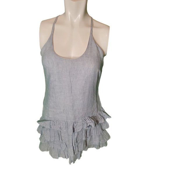 Island Company Paler Blue Boho Linen Mini Dress Ruffled Racerback Sundress Sz XS - Picture 3 of 7
